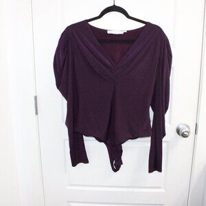 ASTR The Label Women's Purple Puff Long Sleeve Bodysuit XL V neck